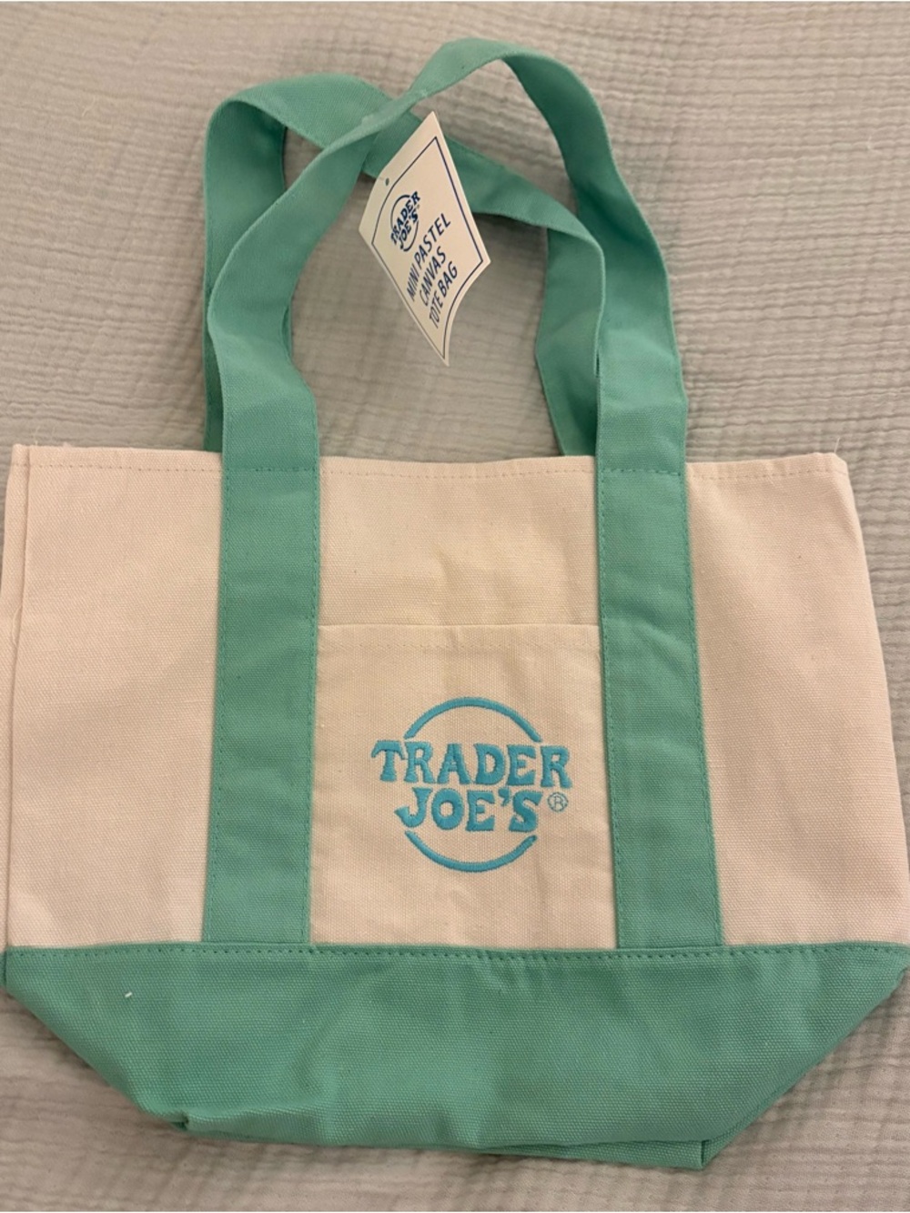 Trader Joe’s Canvas mini Tote Bag in Mint Green and Cream